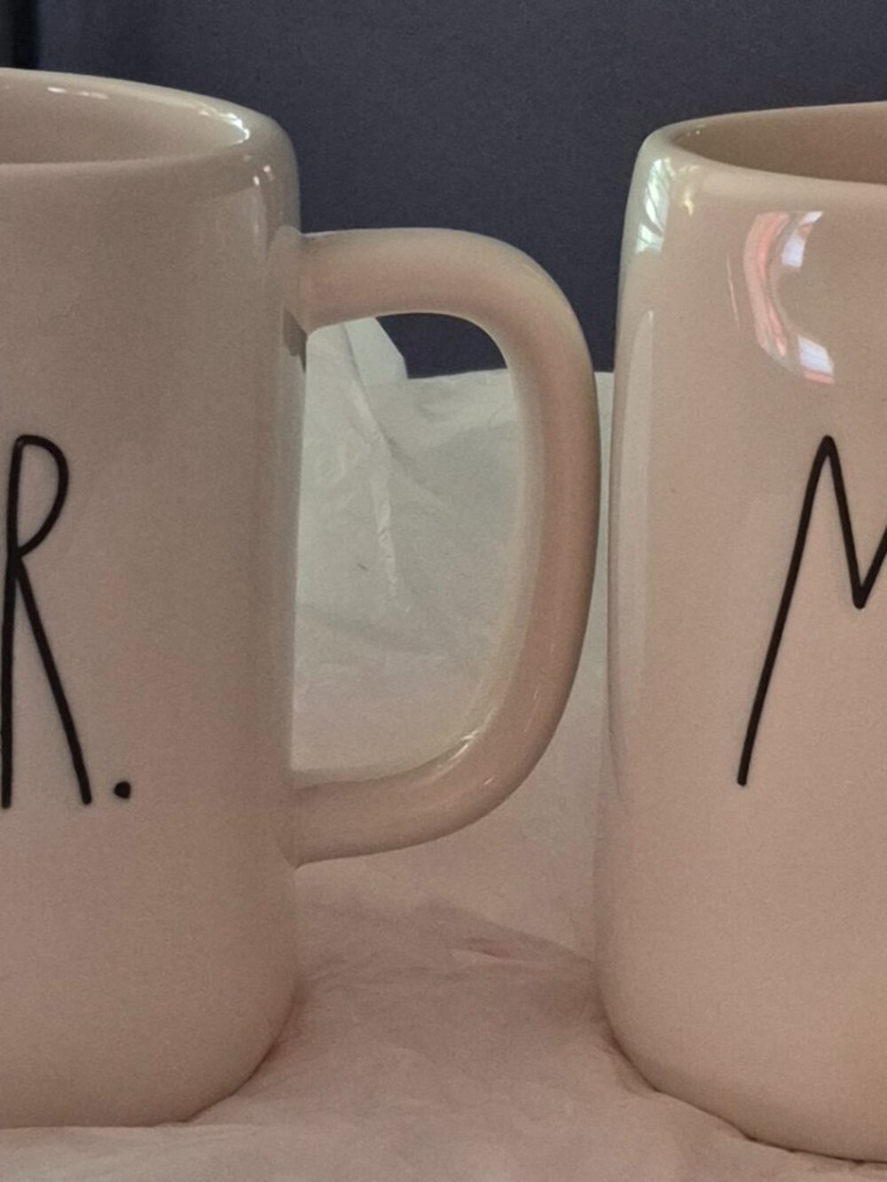 Set of 2 Rae Dunn Novelty Mugs Mr & Mrs Coffee Tea Beverage Cups White Black NEW